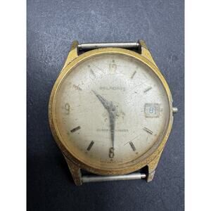Vintage Belforte Shock Absorber with Date Manual Wind Watch Gold Tone No Band